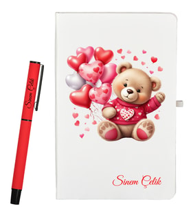 Sevgiliye Hediye Kişiye Özel Defter ve Roller Kalem Seti