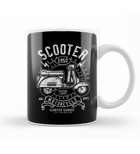 Retro 1950 Scooter Garage Kupa Bardak Porselen