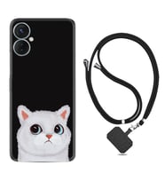 Tecno Spark 9T Kılıf Resimli Boyun Askılı İpli Desenli Silikon Series White Cat 1835