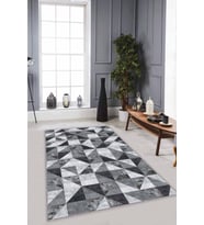 Gri Geometrik Kaymaz Tabanlı Makinede Yıkanabilir Halı PR03 - 100 x 160 cm