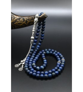 Doğal Lapis Lazuli Taşlı 99'lük Tesbih 925 Ayar Gümüş Püsküllü 6mm Küre Kesim 902224