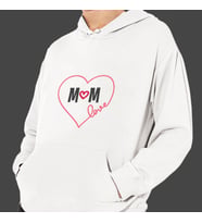 Anneler Günü "Love Mom" Baskılı Kapşonlu Beyaz Unisex Sweatshirt HK2624