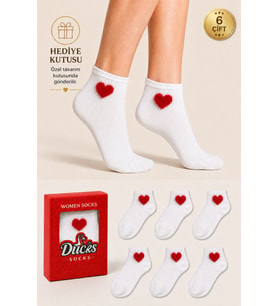 Ducks Socks Kadın Kalp Desenli Patik Çorap Kutulu Pamuklu 6'lı Dikişsiz Hediye Kutulu Çorap