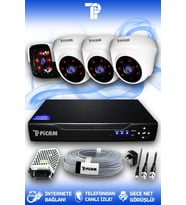PICAM 4 Kameralı Panda 3 İç Kamera Set HDD'siz Full HD Gece Görüşlü Güvenlik Kamerası Sistemi