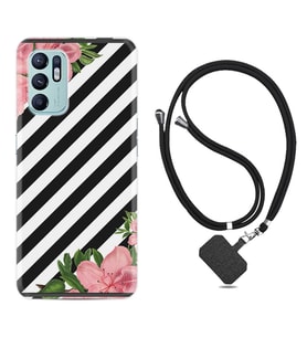 Oppo Reno 6 Kılıf Resimli Boyun Askılı İpli Desenli Silikon Strip Flowers 2 1409