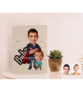 BK Gift Kişiye Özel Baba Oğul Karikatürlü Otantik Masaüstü Ahşap Palet Çerçeve-5 (Beyaz)