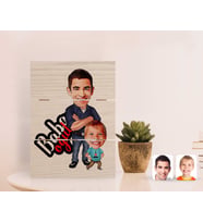 BK Gift Kişiye Özel Baba Oğul Karikatürlü Otantik Masaüstü Ahşap Palet Çerçeve-5 (Beyaz)