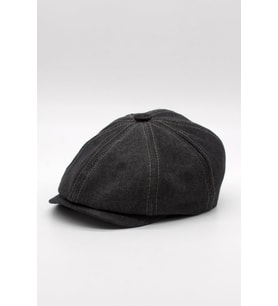 Erkek Denim İngiliz Newsboy Kasket - Siyah Kot Şapka  Standart Fit/Esnek