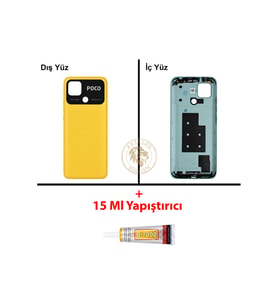Yapıştırıcı Poco C40 Sarı Yapıştırıcı Arka Pil Kapağı Batarya Kapağı + Yapıştırıcı ve Vida Seti