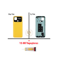 Yapıştırıcı Poco C40 Sarı Yapıştırıcı Arka Pil Kapağı Batarya Kapağı + Yapıştırıcı ve Vida Seti