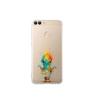 Huawei P Smart 2018 ile uyumlu Splash ahtapot tasarımlı şeffaf silikon kılıf