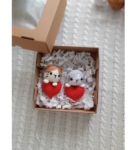 Amigurumi Kalpli Kediler İkili Anahtarlık Arkadaş ve Sevgili Anahtarlığı