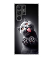 PrintiFy Samsung Galaxy S22 Ultra ile Uyumlu 1mm Slim Fit Kedi 2 050c Baskılı Şeffaf  Kılıf