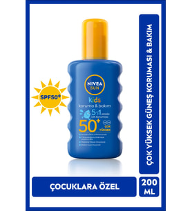 NIVEA SUN SPF50 Çocuklar İçin Güneş Koruyucu Vücut Spreyi 200ml, Anında UVA Koruması, 5i 1Arada Bakım, Nem