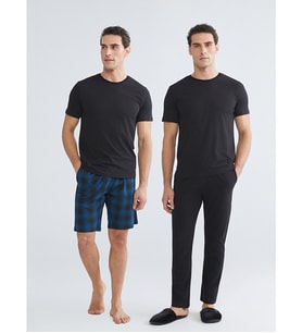 LC WAIKIKI Siyah Bisiklet Yaka Erkek Pijama Takımı 3'lü