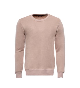 Bej Desensiz Bisiklet Yaka Sweatshirt - Wessi