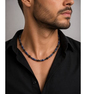 Lapis Lazuli, Oniks ve Hematit Doğaltaş Erkek Kolye