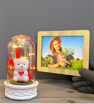Kişiye Özel Ahşap Fotoğraf Çerçeveli Led Işıklı Fanus Hediyesi (Model 6)