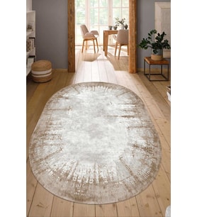 Dijital Baskılı Kaymaz Taban Yıkanabilir Oval Salon Halısı Mutfak Halısı Yolluk NDO-HT-494 (Kahverengi)