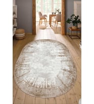 Dijital Baskılı Kaymaz Taban Yıkanabilir Oval Salon Halısı Mutfak Halısı Yolluk NDO-HT-494 (Kahverengi)