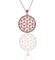 925 Ayar Otantik Yaşam Çiçeği Beyaz Taşlı Gümüş Kolye (Rose - Gold)