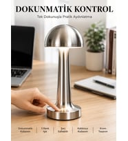 Mantar Masa Lambası Dokunmatik 3 Renk Işık Şarjlı Kablosuz Modern Krom Tasarım Yeni Nesil