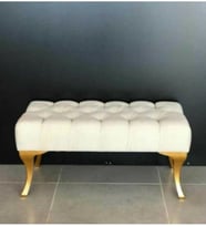 Ultra Lüks Kapitoneli Ayak Ucu Kapı Önü Antre Bench Puf Gold Seri 100 cm