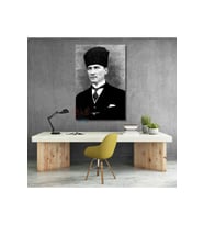 Dikey Kanvas Siyah Beyaz Atatürk Tablosu Kanvas Ofis Ev Tablosu Duvar Dekoru