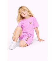 Cg Kids Kalp Baskılı Kız Çocuk Tshirt&Şort Alt Üst Takım Sırt Baskı Kabartma Detay (Pembe)