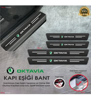 Skoda Oktavia Logolu Karbon Kapı Eşiği Koruyucu Suni Deri 4'lü Set