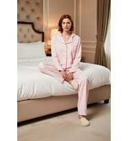 Kadın Çizgili Kurdele Desenli Pijama Takımı Fonksiyonel Dayanıklı Kaliteli Konforlu Modern