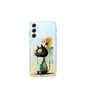Samsung Galaxy A34 ile Uyumlu Splash Kedi Tasarımlı Şeffaf Silikon Kılıf