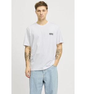 Jack & Jones Erkek Bisiklet Yaka Sırt Baskılı Tişört - Vesterbro (Beyaz)