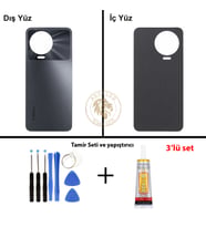 Infinix Note 12 Pro Gri Uyumlu Arka Kapak + Yapıştırıcı ve Vida Seti Arka Cam Batarya Pil Kapağı
