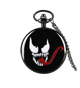 Schulzz Marvel Venom Piano Black Parlak Siyah Köstekli Zincirli Quartz Cep Saati