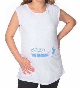 BK Gift Baby Loading Tasarımlı Beyaz Sıfır Kol Hamile Tişört-2, Hamile Giyim, Eşe Hediye