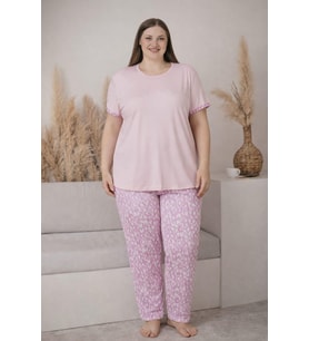 Kadın 2005-8 Büyük Beden Kısa Kol Likralı Pijama Takımı