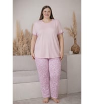 Kadın 2005-8 Büyük Beden Kısa Kol Likralı Pijama Takımı
