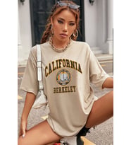 Unisex California Baskılı T-shirt (Bej)