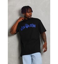 Erkek Baskılı Tişört Kısa Kol Bisiklet Yaka Oversize T-Shirt - Siyah