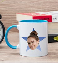 Kişiye Özel Mavi Yıldız Kafa Fotoğraflı Mavi Kupa Bardak