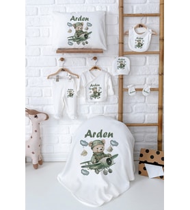 Pia Baby Premium %100 Pamuk Yenidoğan Erkek Bebek Hastane Çıkışı Hediyelik Set 5000-02 (Ekru)