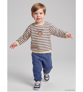 LCW baby Lacivert Çizgili Erkek Bebek Sweatshirt Ve Eşofman Altı