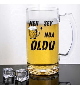"Her Şey Biranda Oldu Tasarım Bira Bardağı – Mizahi Hediyelik Cam Bira Bardağı"