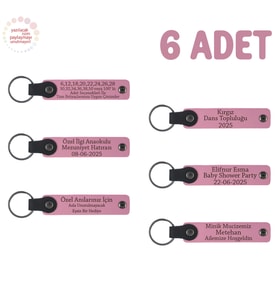Pembe, Anaokulu Miniklerine İsimli Karne Hatırası Anahtarlık 6’lı Set, Öğretmenden Hediyelik Anı