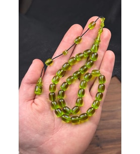 9/8 MM Usta İşçilik Yeşil Renk Ateş Kehribar Tesbih