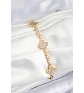 Pirinç Zirkon Taşlı Yonca Model Gold Renk Kadın Bileklik 5886 - EEEEEE5571-3225