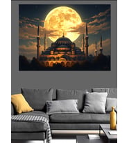 Gece Işıklarında İstanbul Camii Dekoratif Kanvas - Mdf Ahşap Tablo