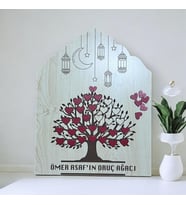 Çocuklar İçin Kişiselleştirilebilir Oruç Ağacı  İsme Özel Yapıştırmalı Kalpli Ramazan Takip Panosu
