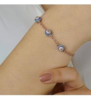 Nazar Boncuğu Tasarımlı Rose Renk 925 Ayar Gümüş Kadın Bileklik (Rose - Gümüş)